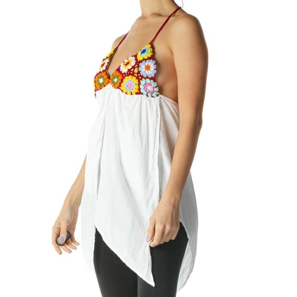 Dean Alan White and Multicolored Floral Halter Knit Top - Picture 2 of 3
